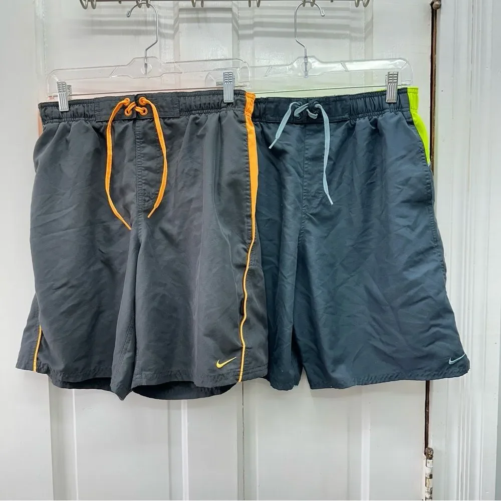 2 pair Nike swim suit swimming trunks men's medium‎ grey and neon